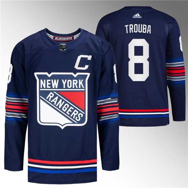 Mens New York Rangers #8 Jacob Trouba Navy Stitched Jersey Dzhi